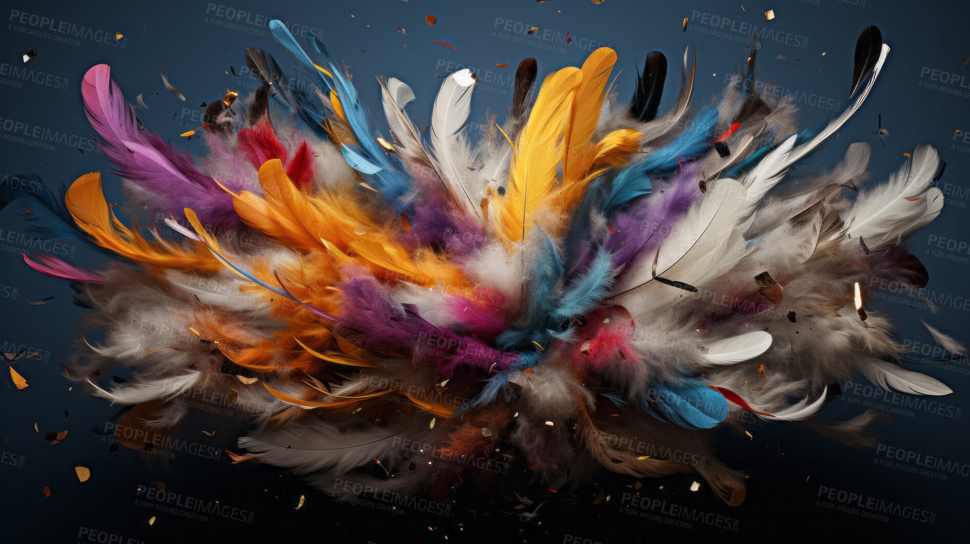 Buy stock photo Closeup colorful feathers creative banner. Abstract art texture detail background