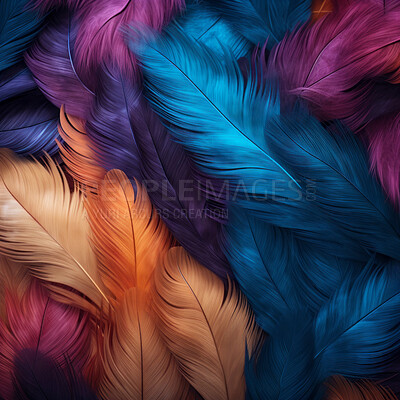 Buy stock photo Closeup colorful feathers creative banner. Abstract art texture detail background