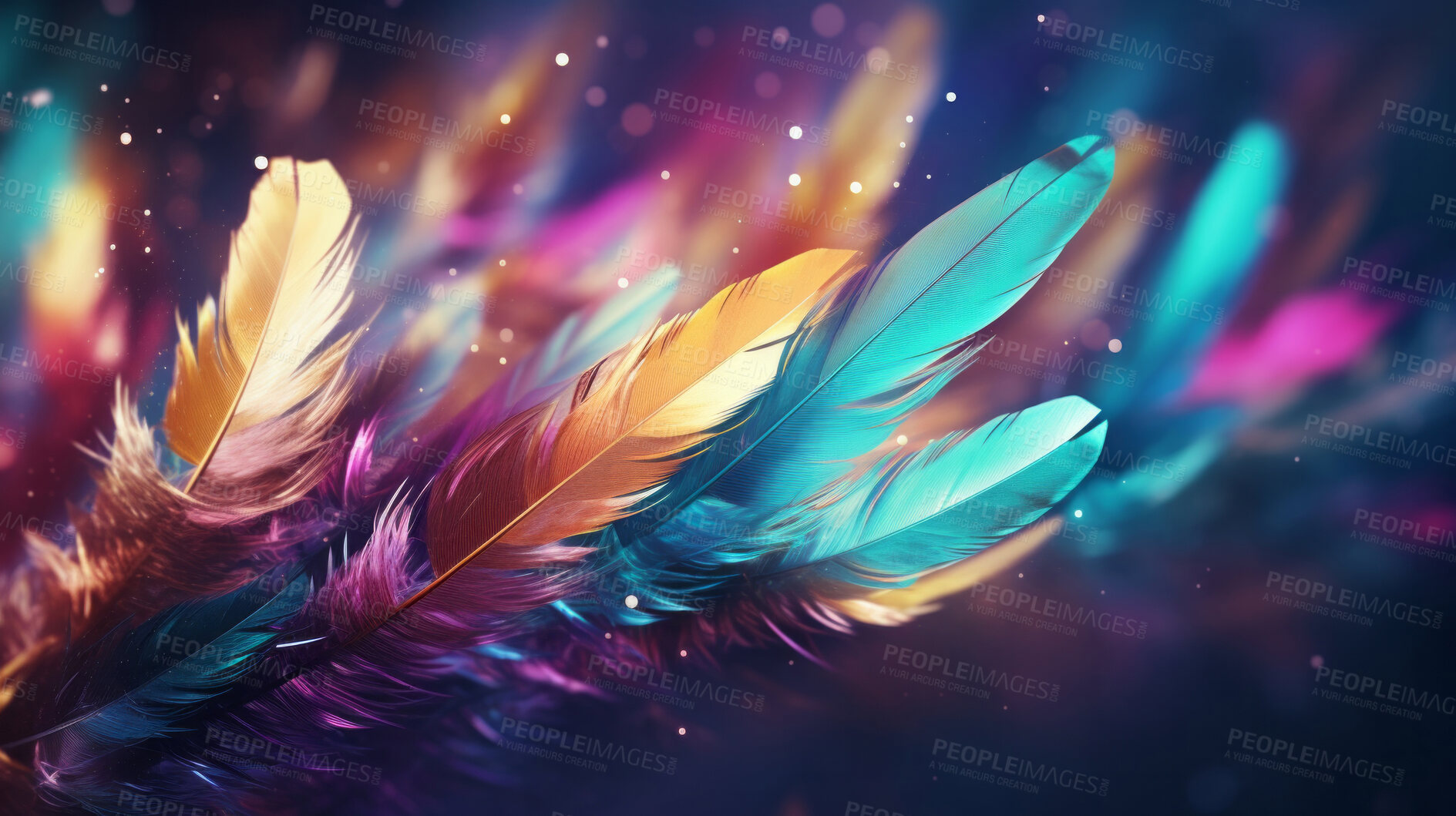 Buy stock photo Closeup colorful feathers creative banner. Abstract art texture detail background