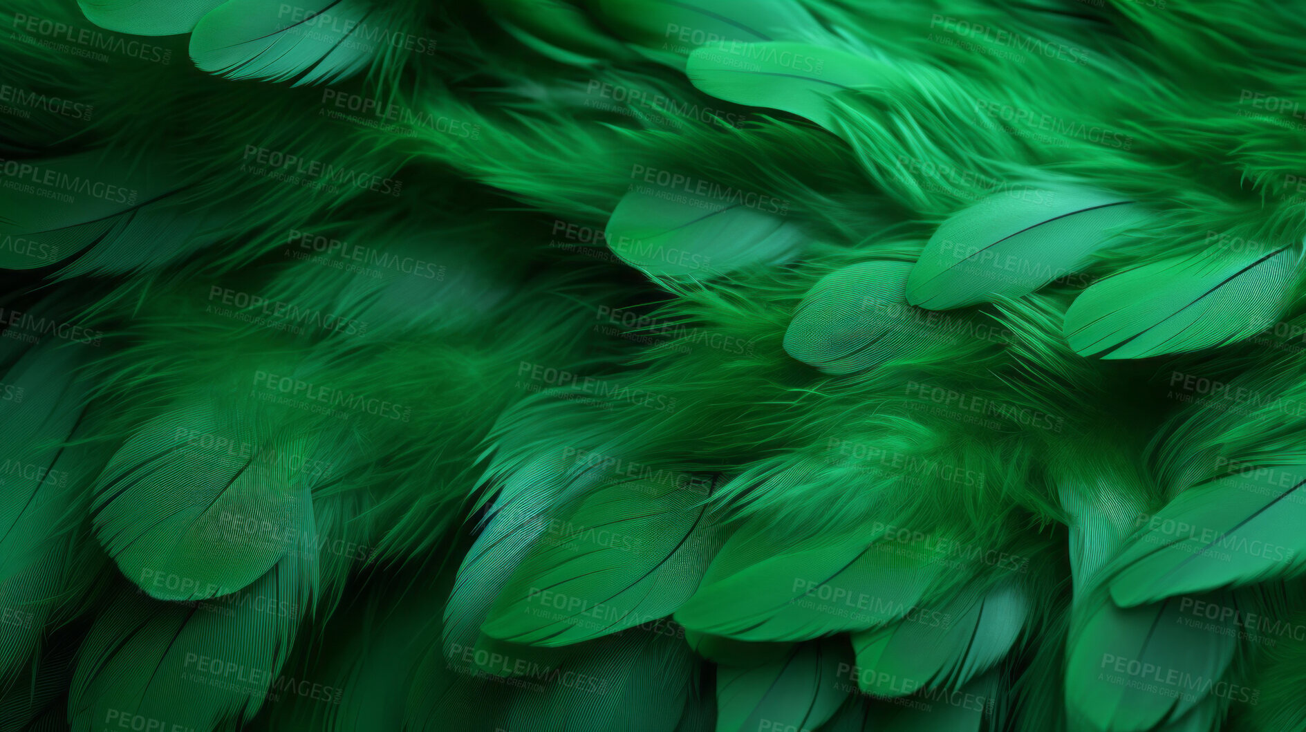 Buy stock photo Closeup green feathers creative banner. Abstract art texture detail background