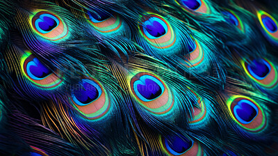 Closeup peacock feathers creative banner. Abstract art texture detail background