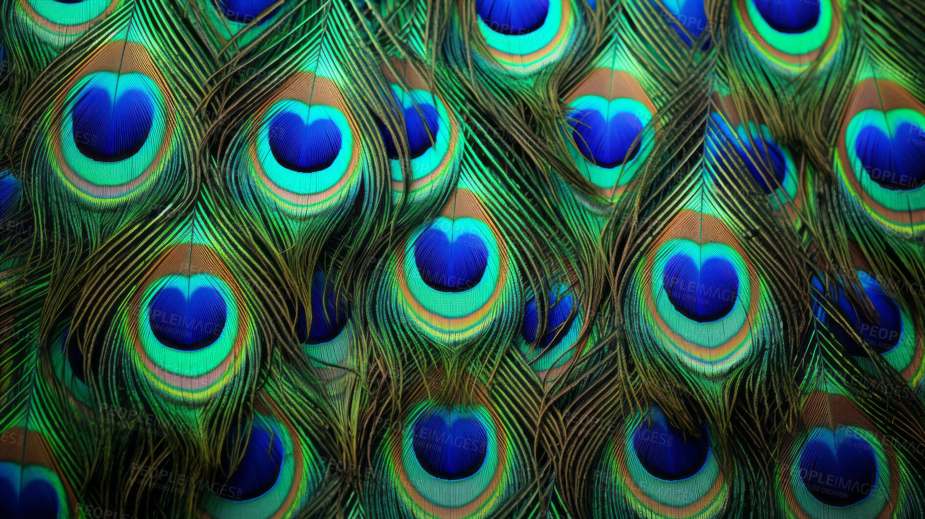 Buy stock photo Closeup peacock feathers creative banner. Abstract art texture detail background