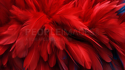 Closeup red feathers creative banner. Abstract art texture detail background