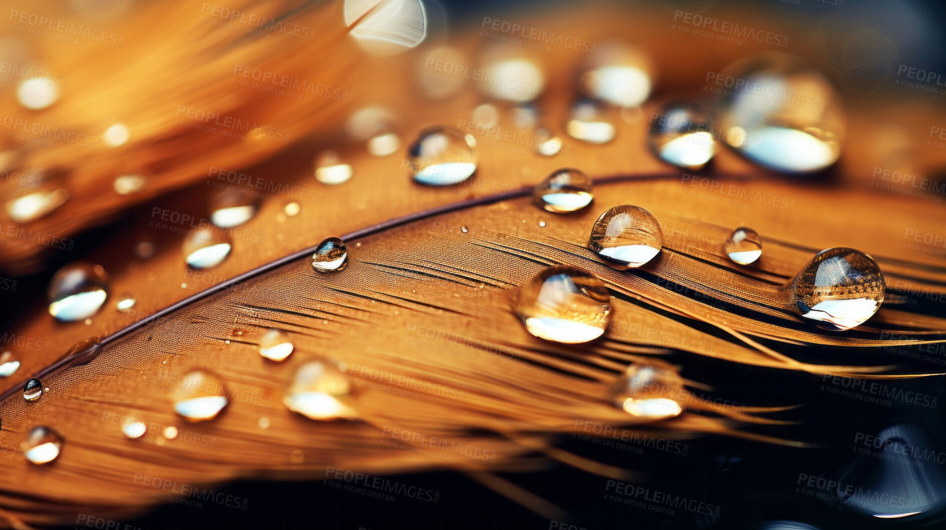 Buy stock photo Closeup water droplets on feathers creative banner. Abstract art background