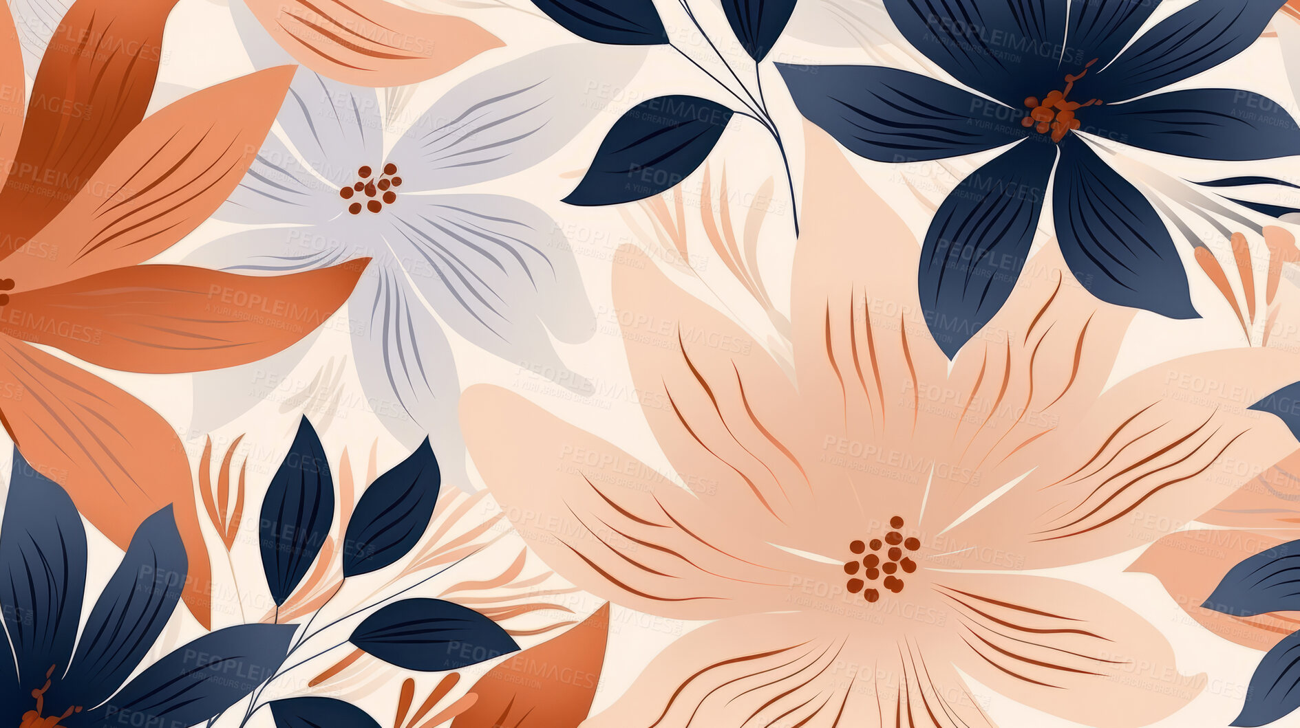 Buy stock photo Abstrac flower art seamless pattern illustration. Modern hand drawn floral painting