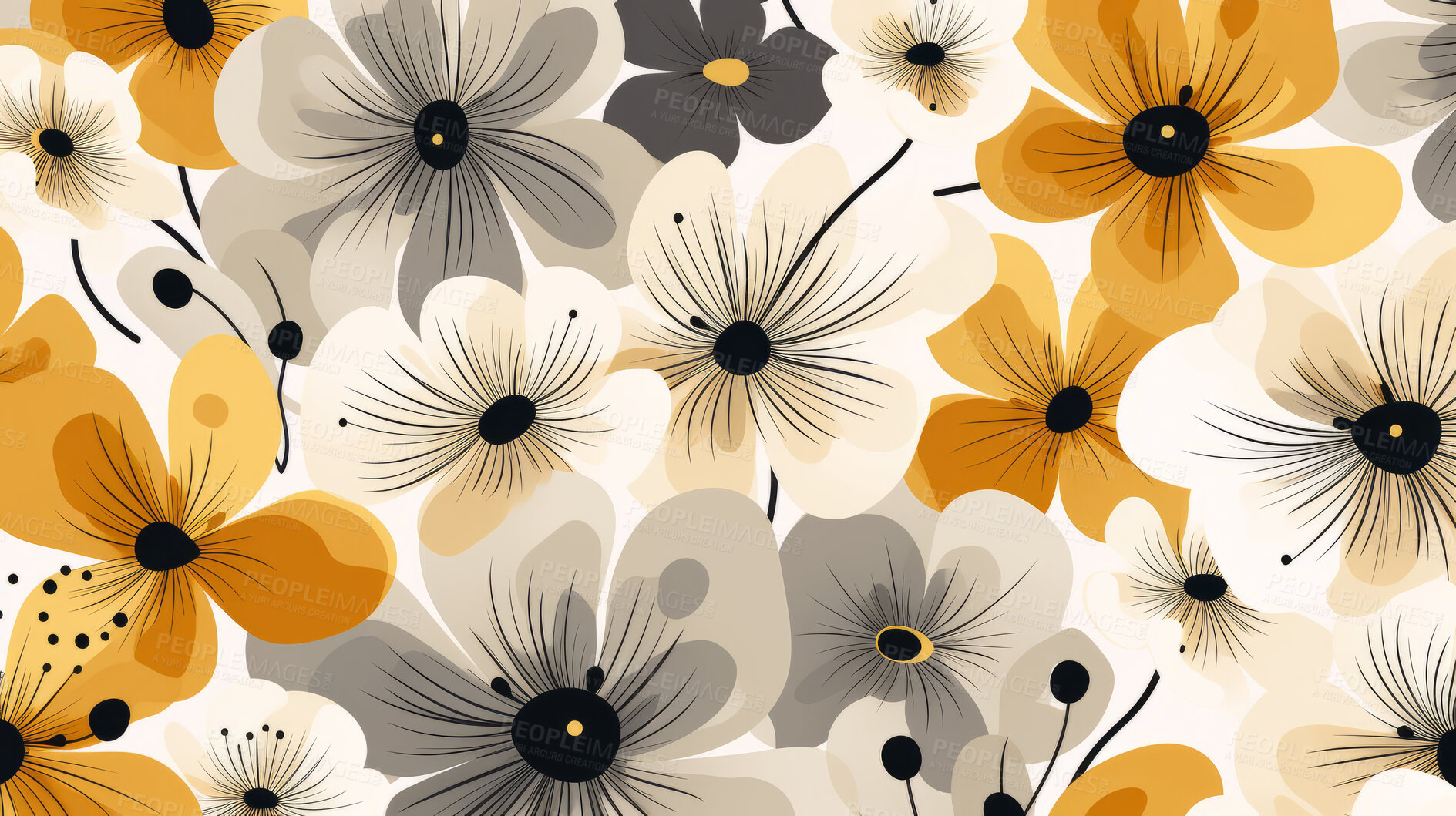 Buy stock photo Abstrac flower art seamless pattern illustration. Modern hand drawn floral painting
