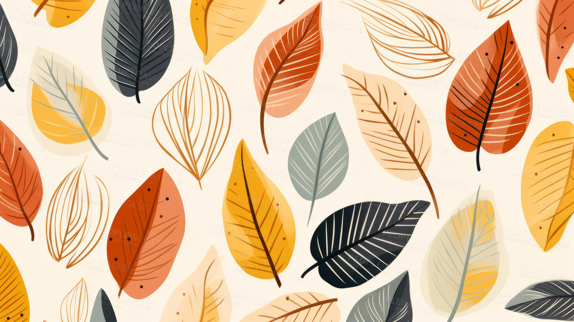 Buy stock photo Autumn fall plant leaf seamless pattern. Vintage leaves background illustration.