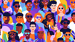 Diverse colorful people crowd seamless illustration. Cartoon characters friendly community