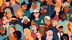 Diverse colorful people crowd seamless illustration. Cartoon characters friendly community