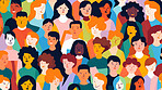 Diverse colorful people crowd seamless illustration. Cartoon characters friendly community