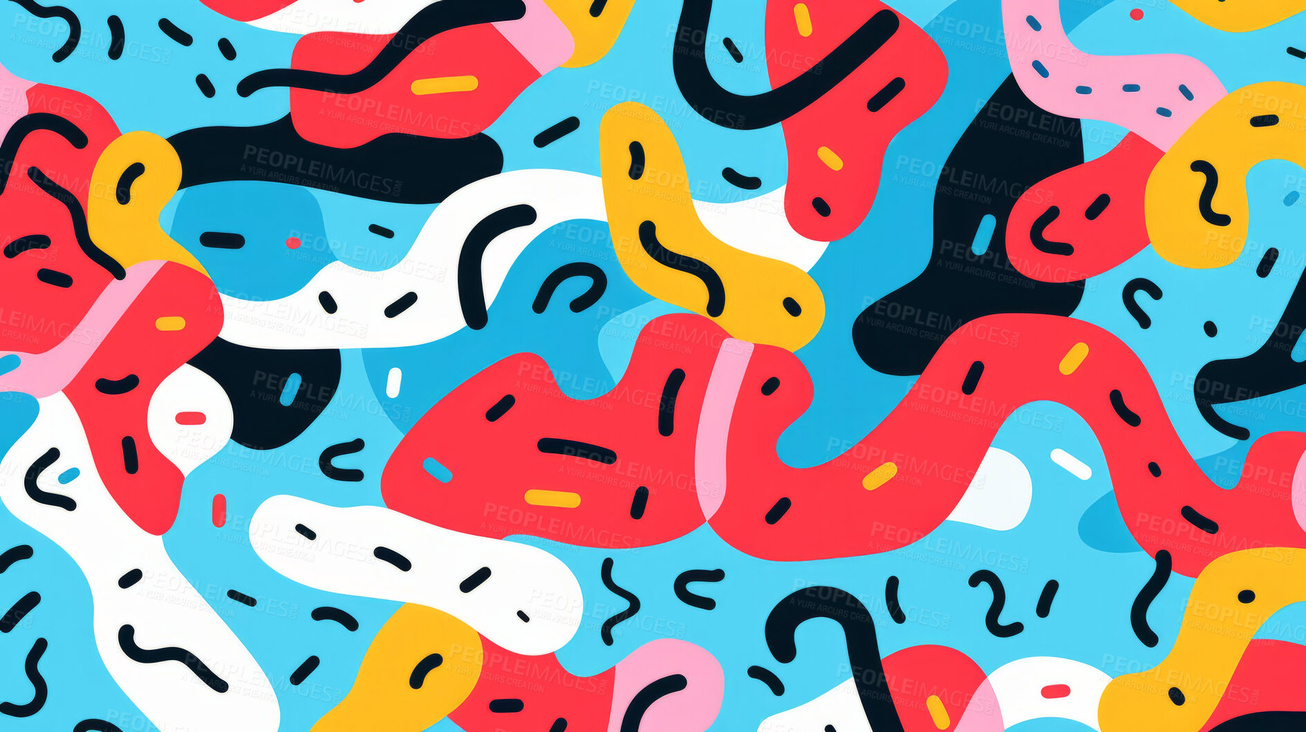 Buy stock photo Colorful abstract art doodle shape seamless pattern. Creative shapes background.