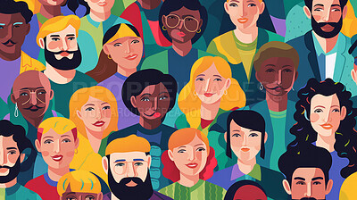 Diverse colorful people crowd seamless illustration. Cartoon characters friendly community