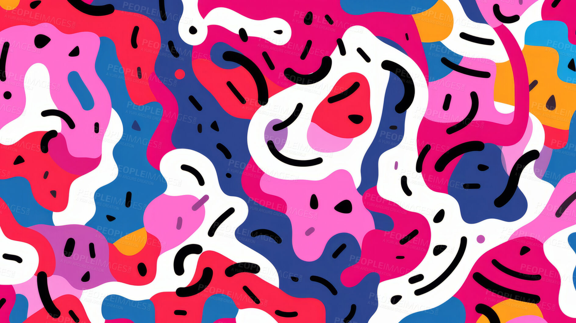 Buy stock photo Colorful abstract art doodle shape seamless pattern. Creative shapes background.