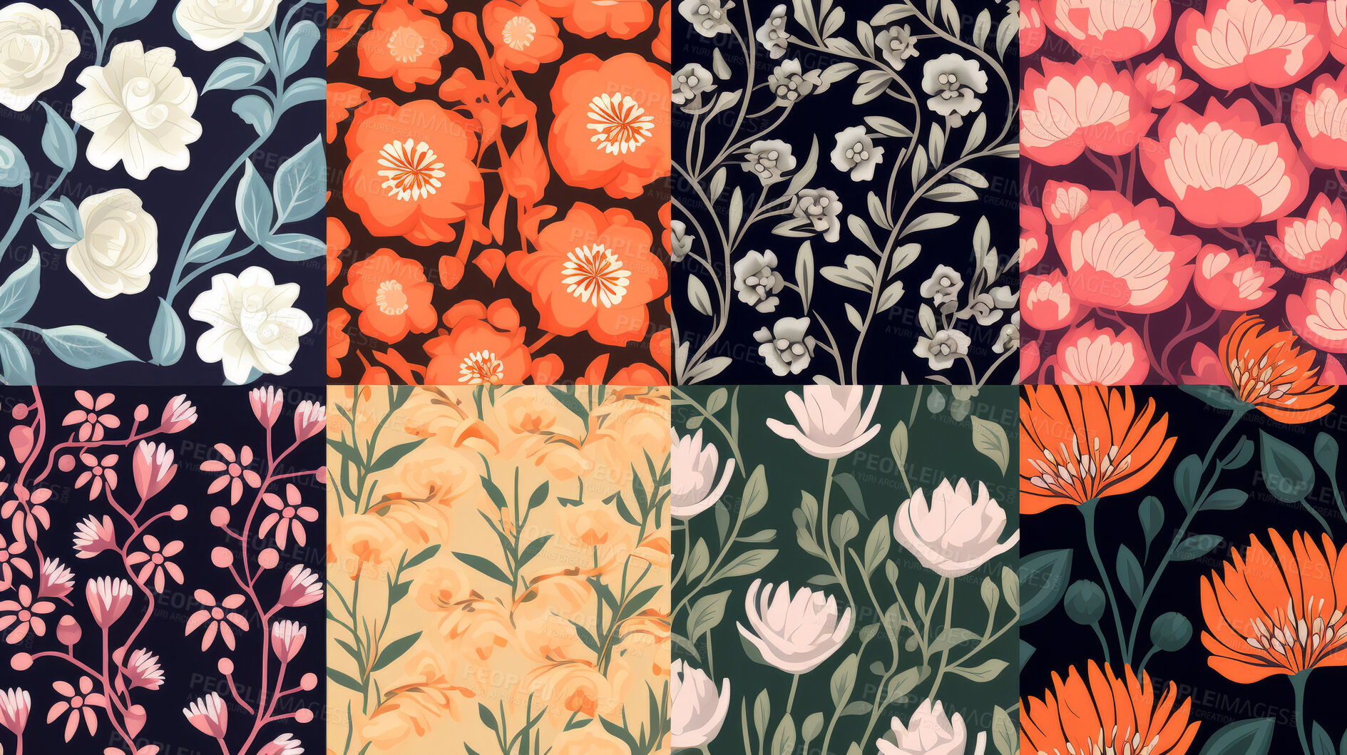 Buy stock photo Abstrac flower art seamless pattern illustration. Modern hand drawn floral painting