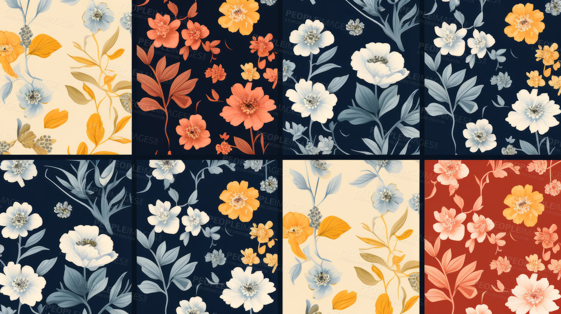 Buy stock photo Abstrac flower art seamless pattern illustration. Modern hand drawn floral painting