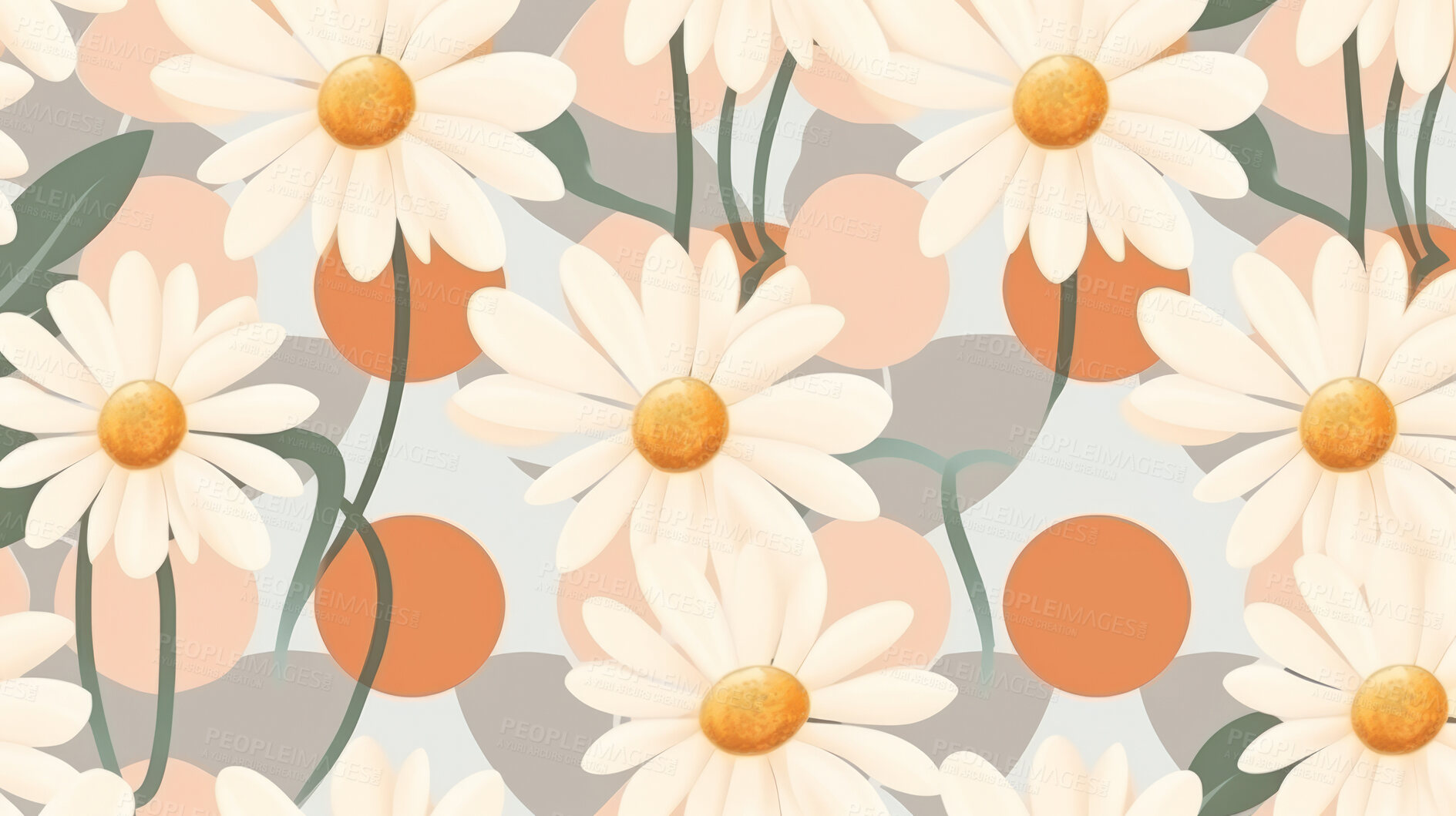 Buy stock photo Abstrac flower art seamless pattern illustration. Modern hand drawn floral painting