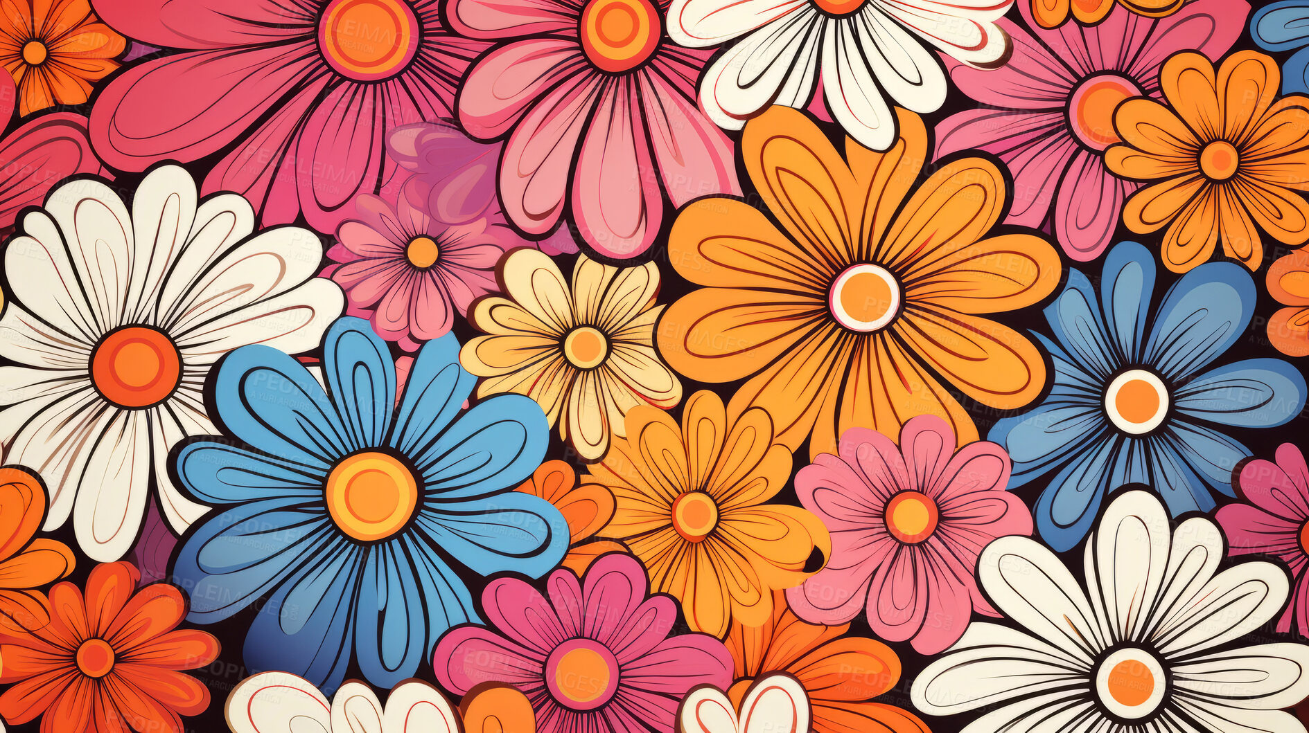 Buy stock photo Abstrac flower art seamless pattern illustration. Modern hand drawn floral painting