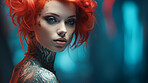 Close-up portrait of attractive tattooed model. Alternative beauty concept.