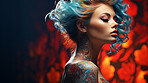 Close-up portrait of attractive tattooed model. Alternative beauty concept.