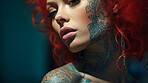 Close-up portrait of attractive tattooed model. Alternative beauty concept.