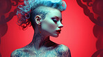 Attractive tattooed model against backdrop. Alternative beauty concept.