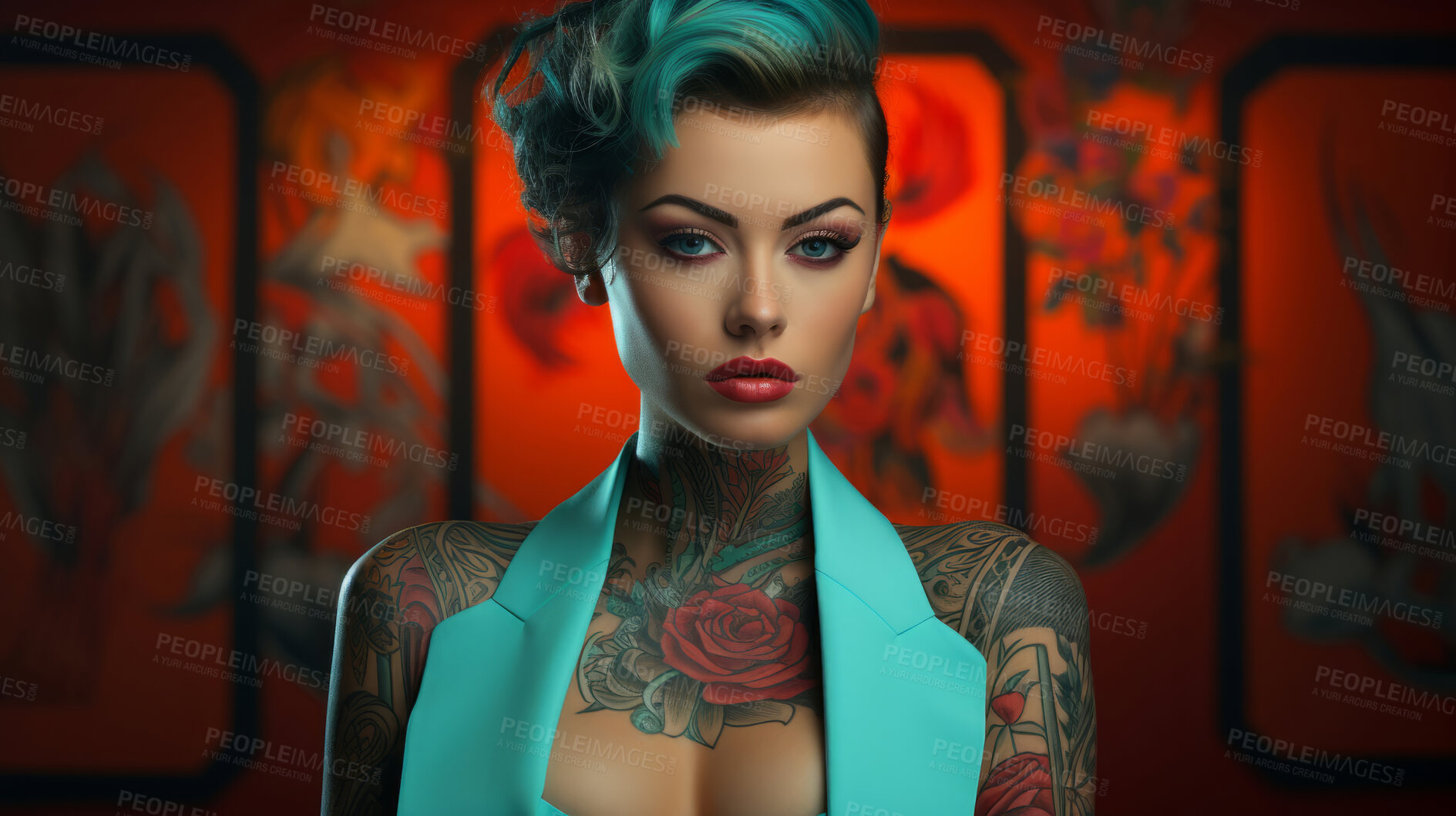 Buy stock photo Portrait of confident tattooed model. Alternative beauty concept.