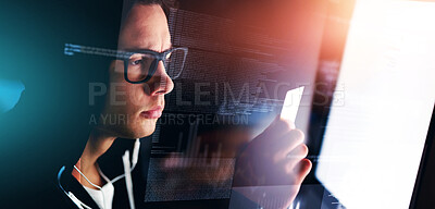 Buy stock photo Shot of hacker cracking into a credit account