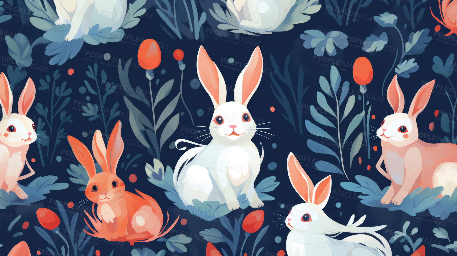 Buy stock photo Seamless pattern with cartoon bunnies. Background wallpaper design concept