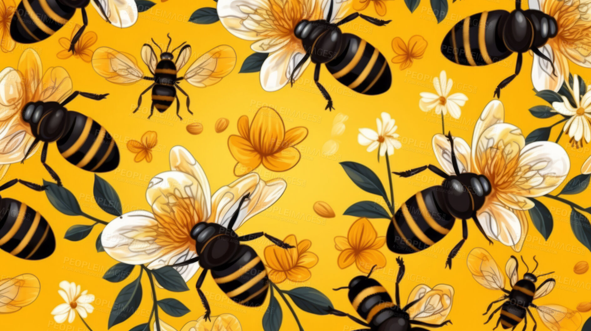 Buy stock photo Seamless pattern with cartoon bees. Background wallpaper design concept