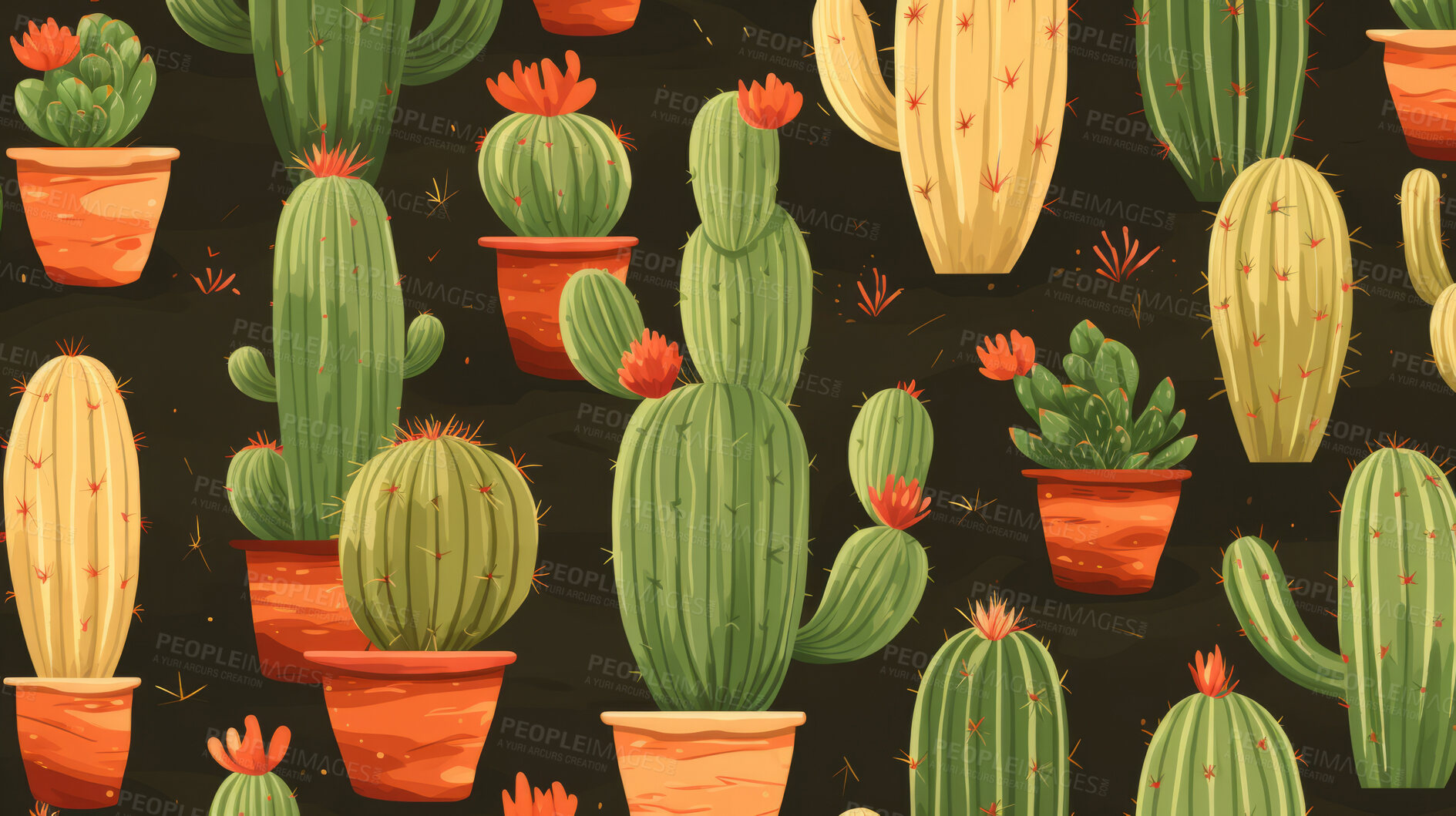 Buy stock photo Seamless pattern with cartoon cactus. Background wallpaper design concept