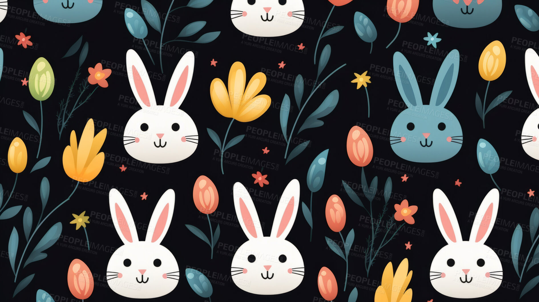 Buy stock photo Seamless pattern with cartoon bunnies. Background wallpaper design concept