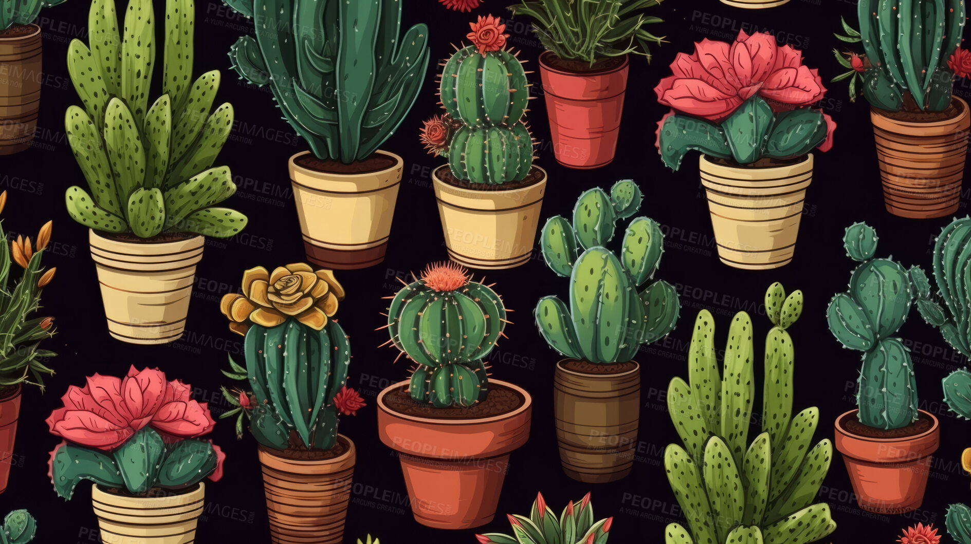 Buy stock photo Seamless pattern with cartoon cactus. Background wallpaper design concept