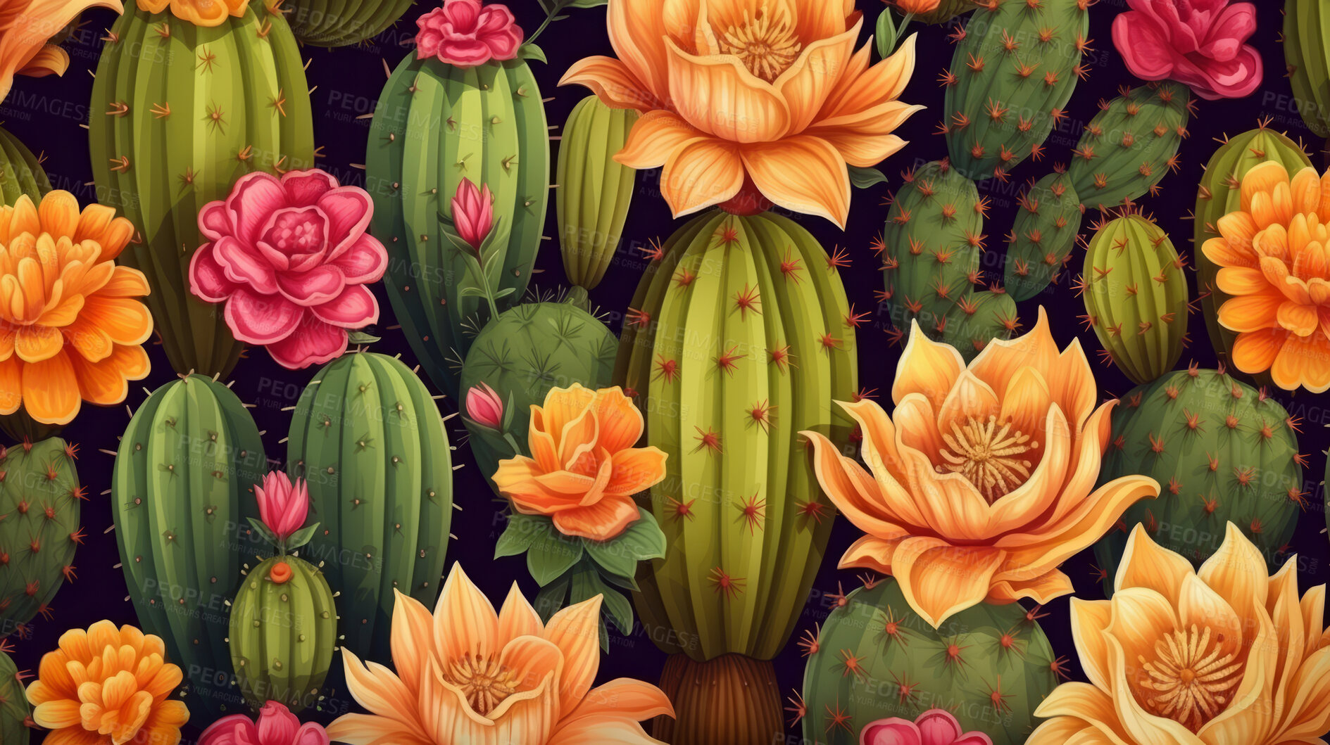 Buy stock photo Seamless pattern with cartoon cactus. Background wallpaper design concept