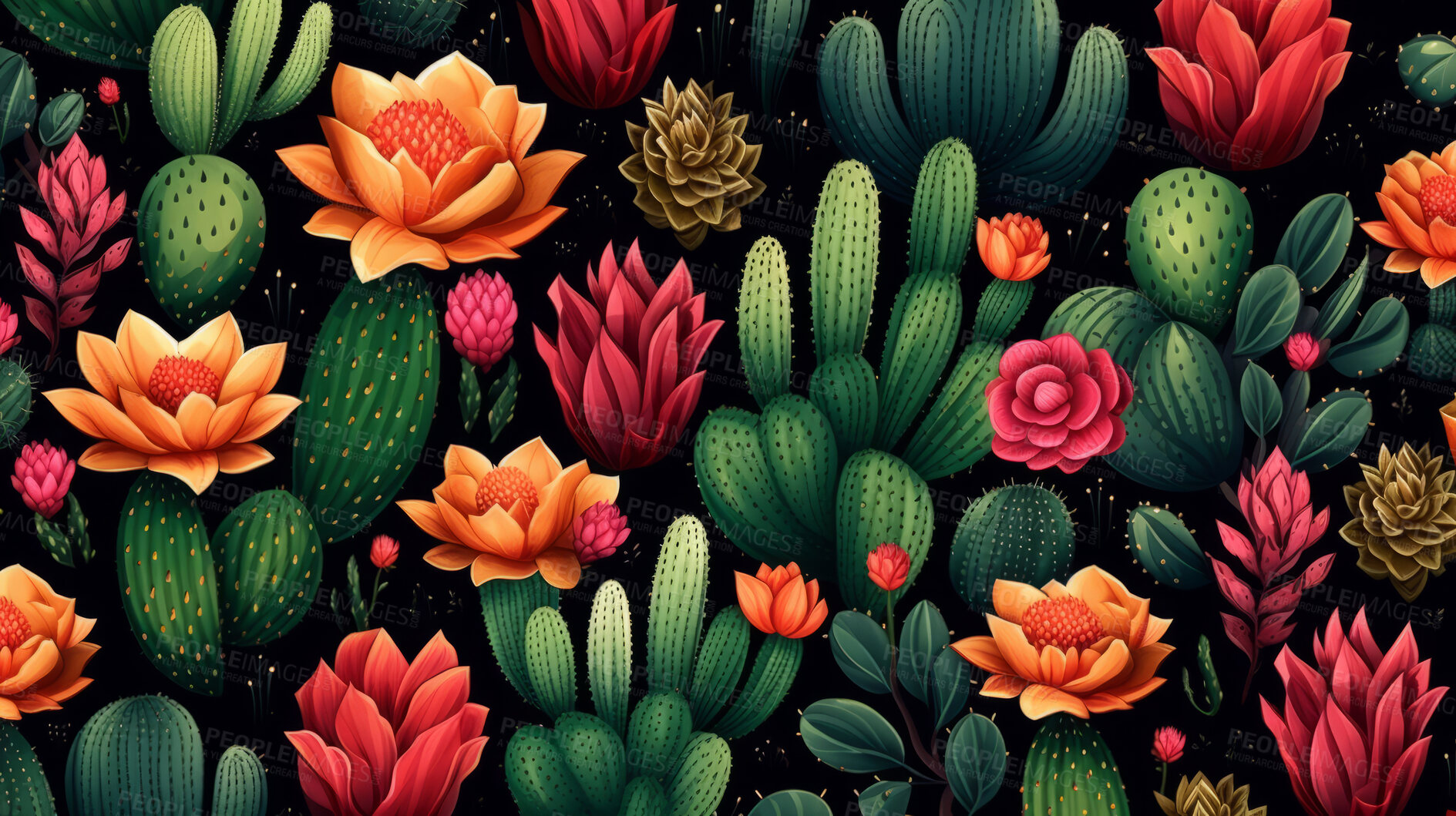 Buy stock photo Seamless pattern with cartoon cactus. Background wallpaper design concept