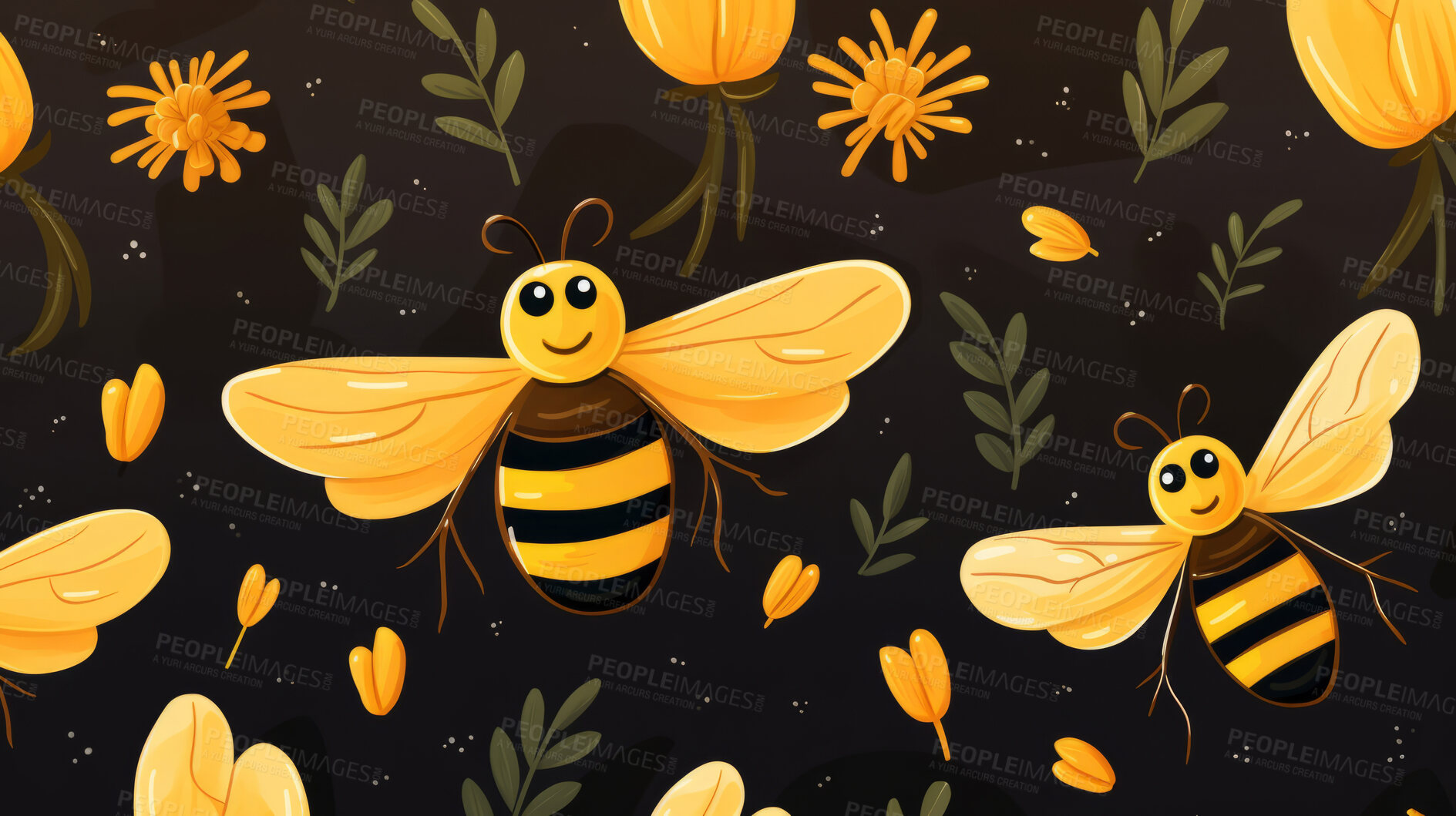 Buy stock photo Seamless pattern with cartoon bees. Background wallpaper design concept