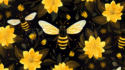 Seamless pattern with cartoon bees. Background wallpaper design concept