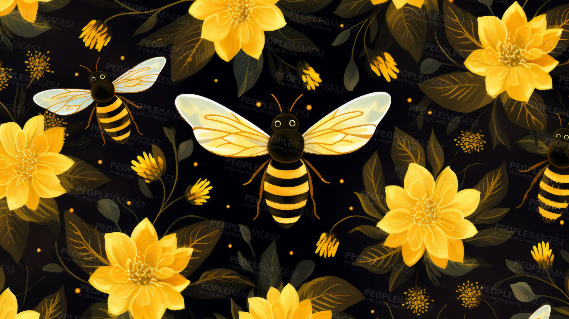 Buy stock photo Seamless pattern with cartoon bees. Background wallpaper design concept