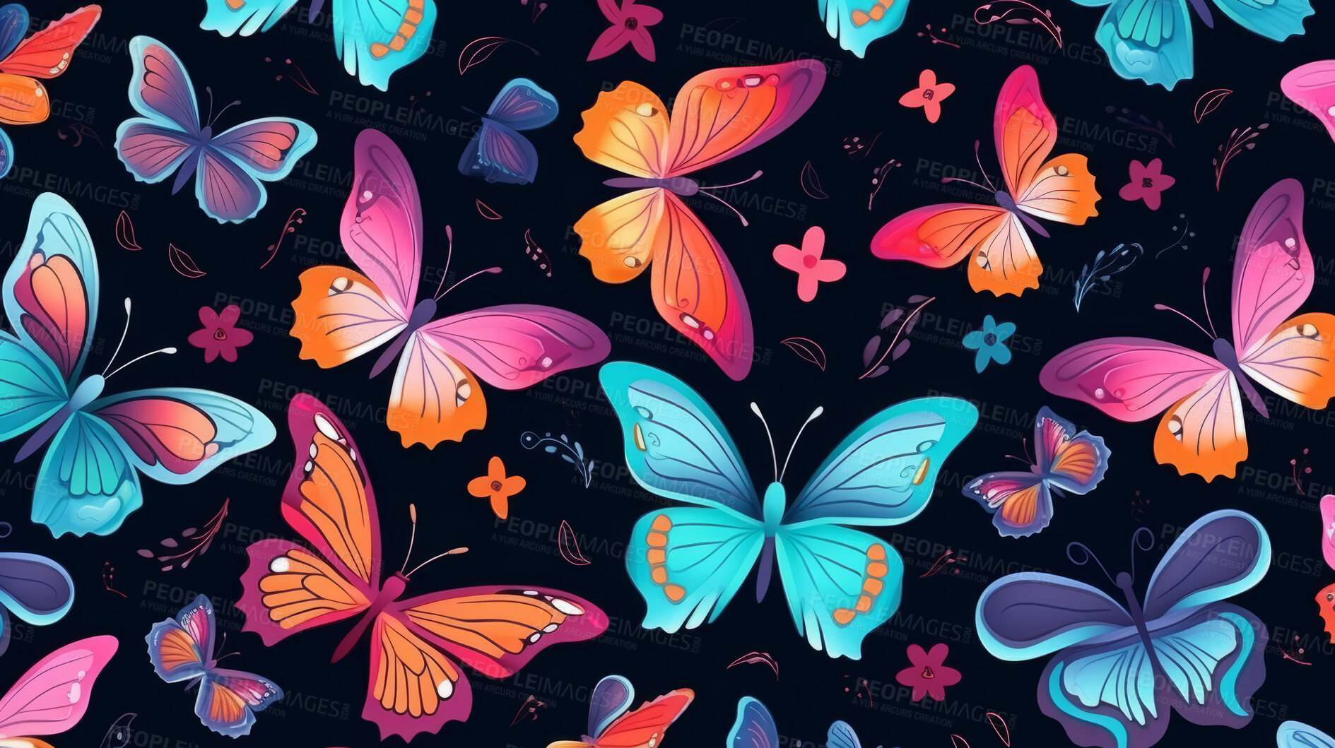 Buy stock photo Seamless pattern with cartoon butterflies. Background wallpaper design concept