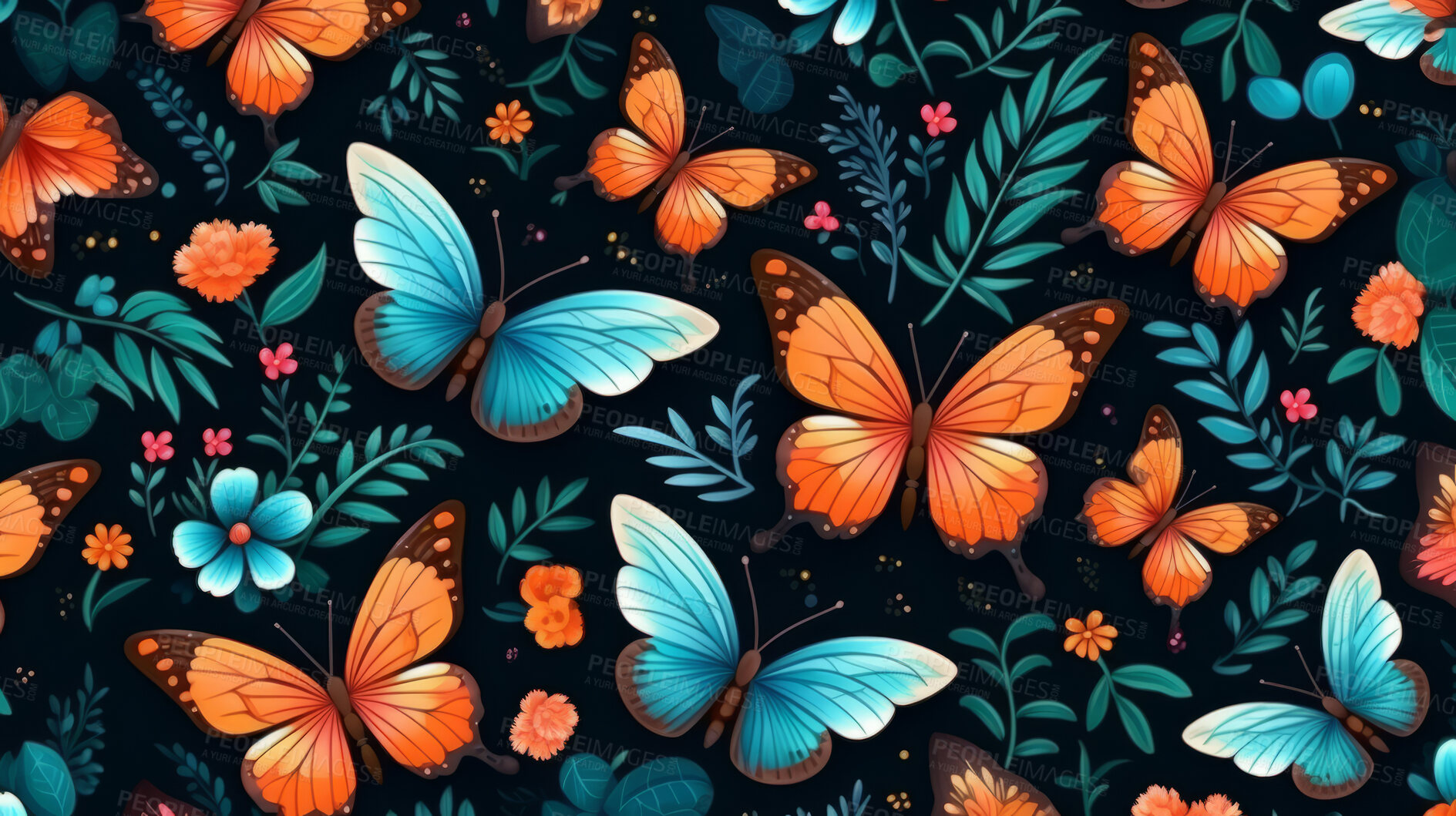 Buy stock photo Seamless pattern with cartoon butterflies. Background wallpaper design concept