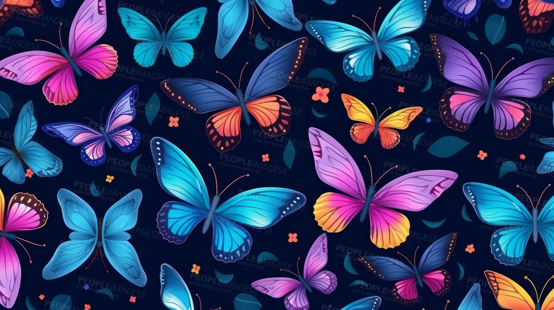 Buy stock photo Seamless pattern with cartoon butterflies. Background wallpaper design concept