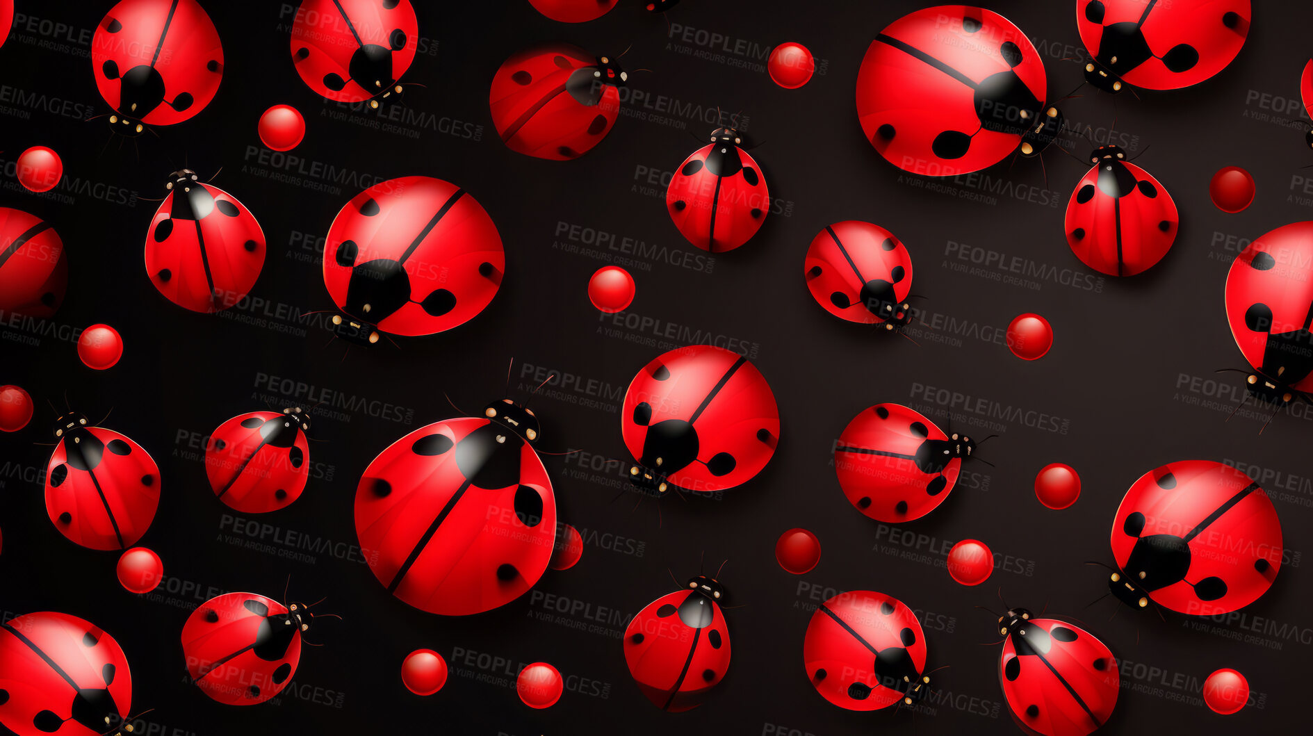 Buy stock photo Seamless pattern with cartoon ladybugs. Background wallpaper design concept