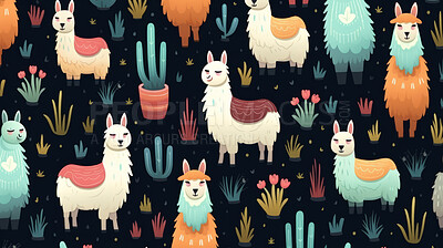 Seamless pattern with cartoon llamas. Background wallpaper design concept