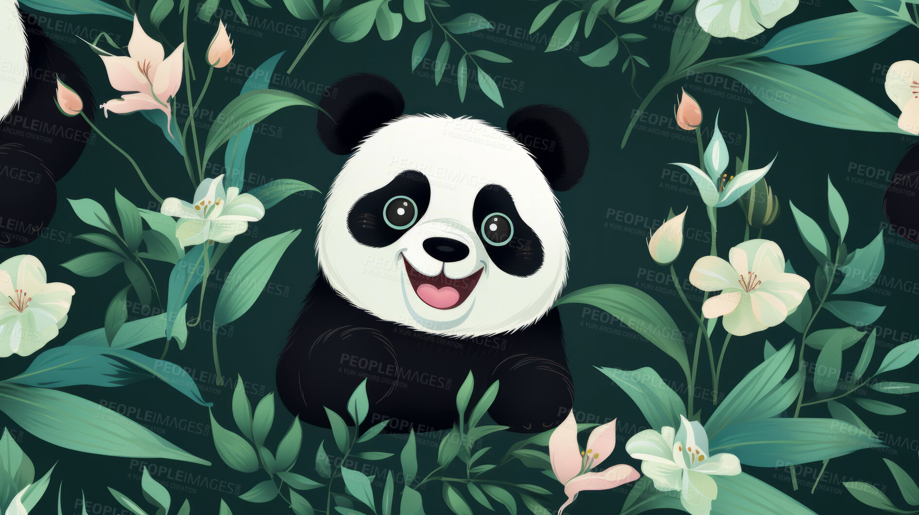 Buy stock photo Seamless pattern with cartoon pandas. Background wallpaper design concept