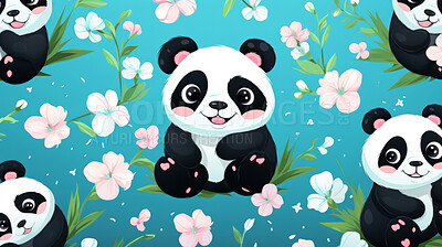 Seamless pattern with cartoon pandas. Background wallpaper design concept