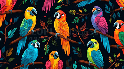 Seamless pattern with cartoon parrots. Background wallpaper design concept