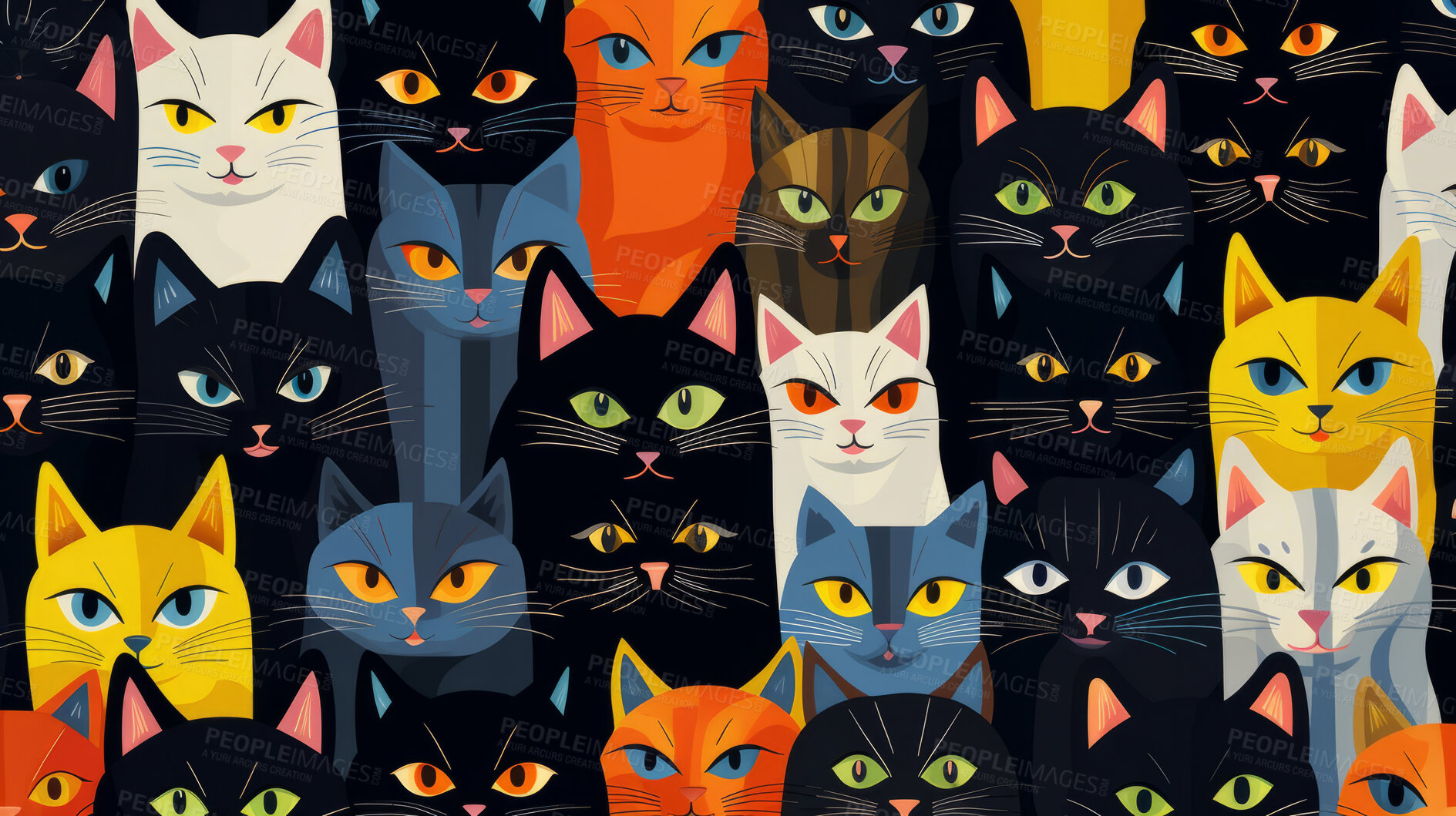 Buy stock photo Seamless pattern with cartoon cats. Background wallpaper design concept