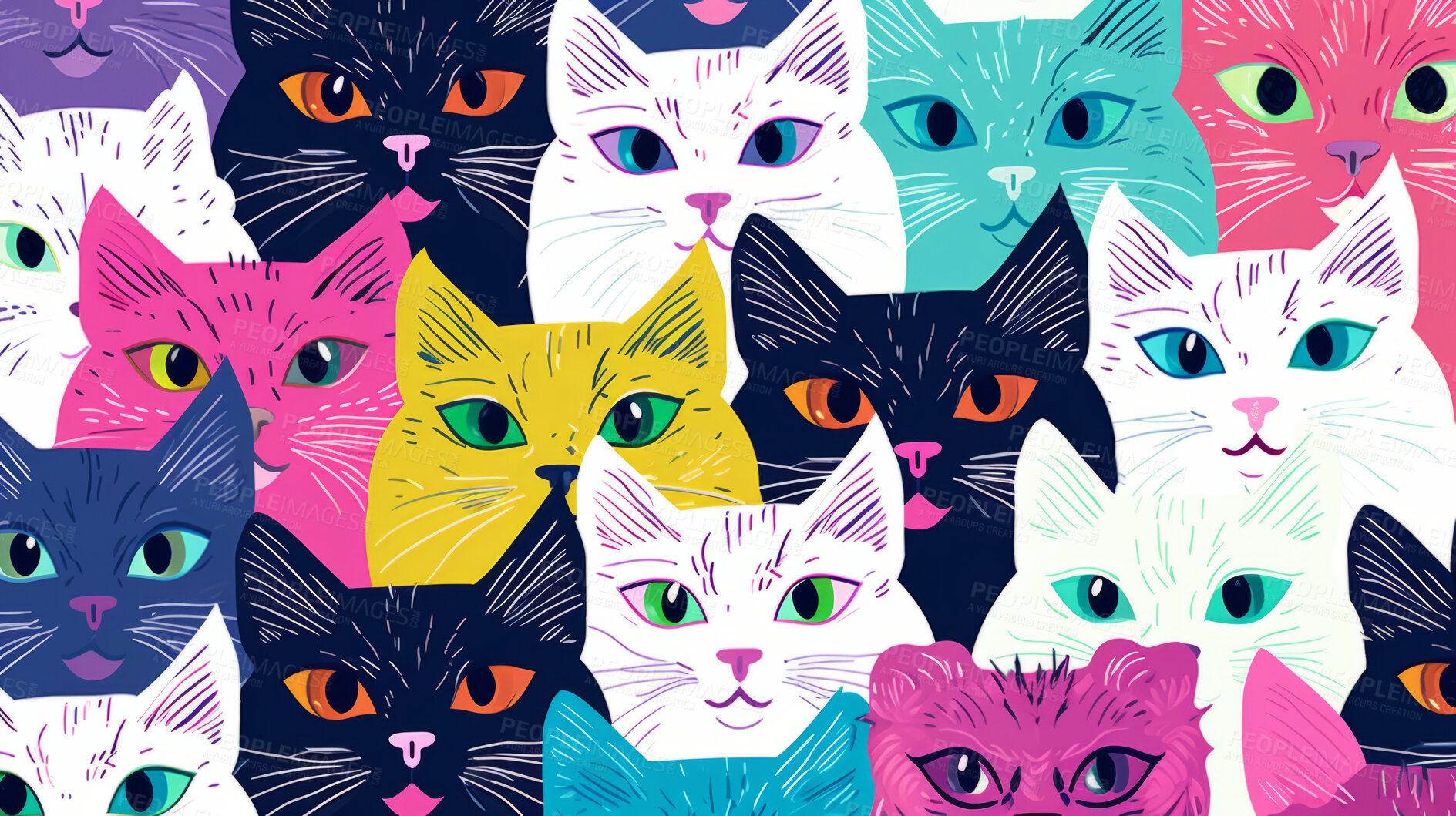 Buy stock photo Seamless pattern with cartoon cats. Background wallpaper design concept