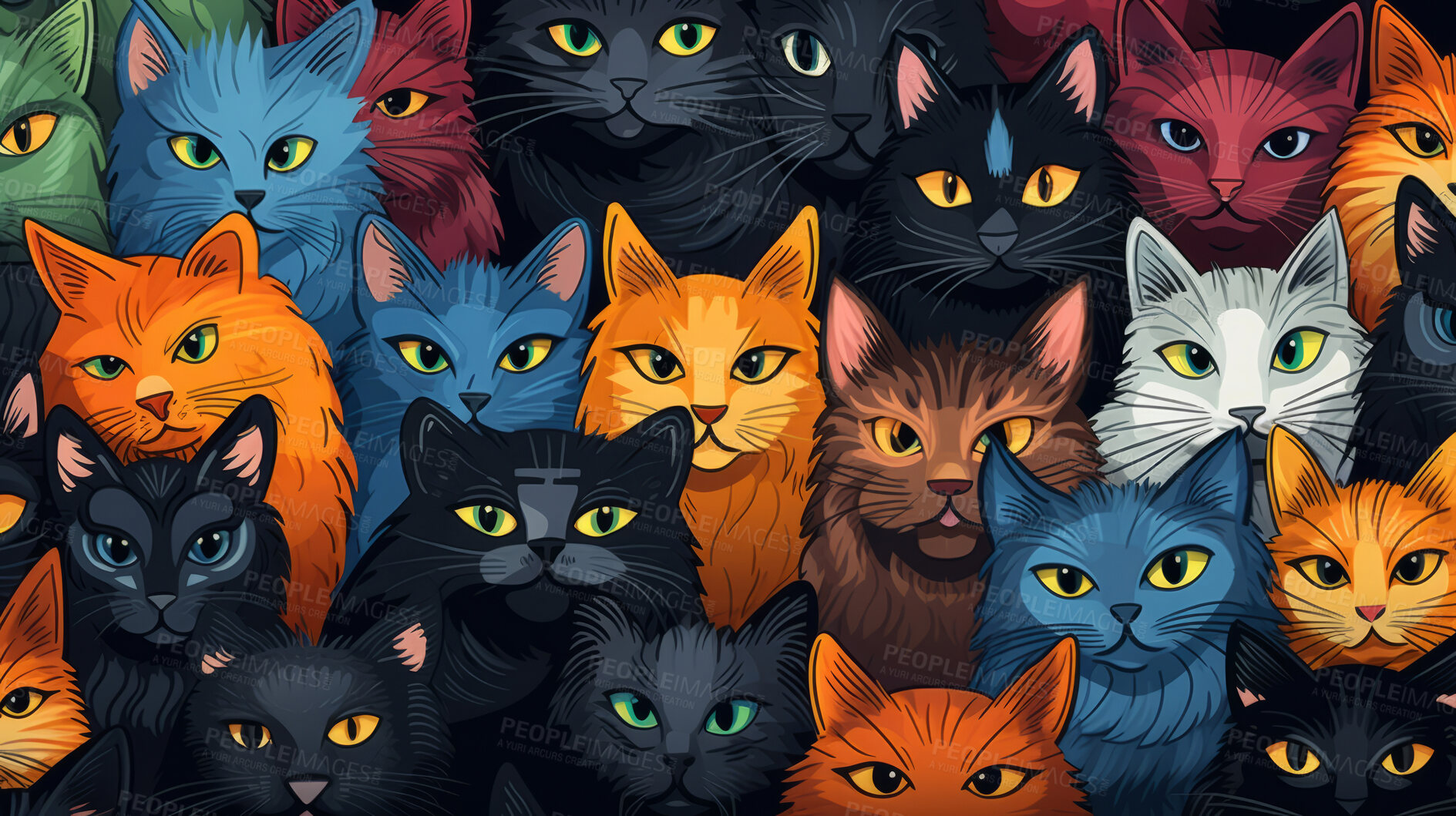 Buy stock photo Seamless pattern with cartoon cats. Background wallpaper design concept