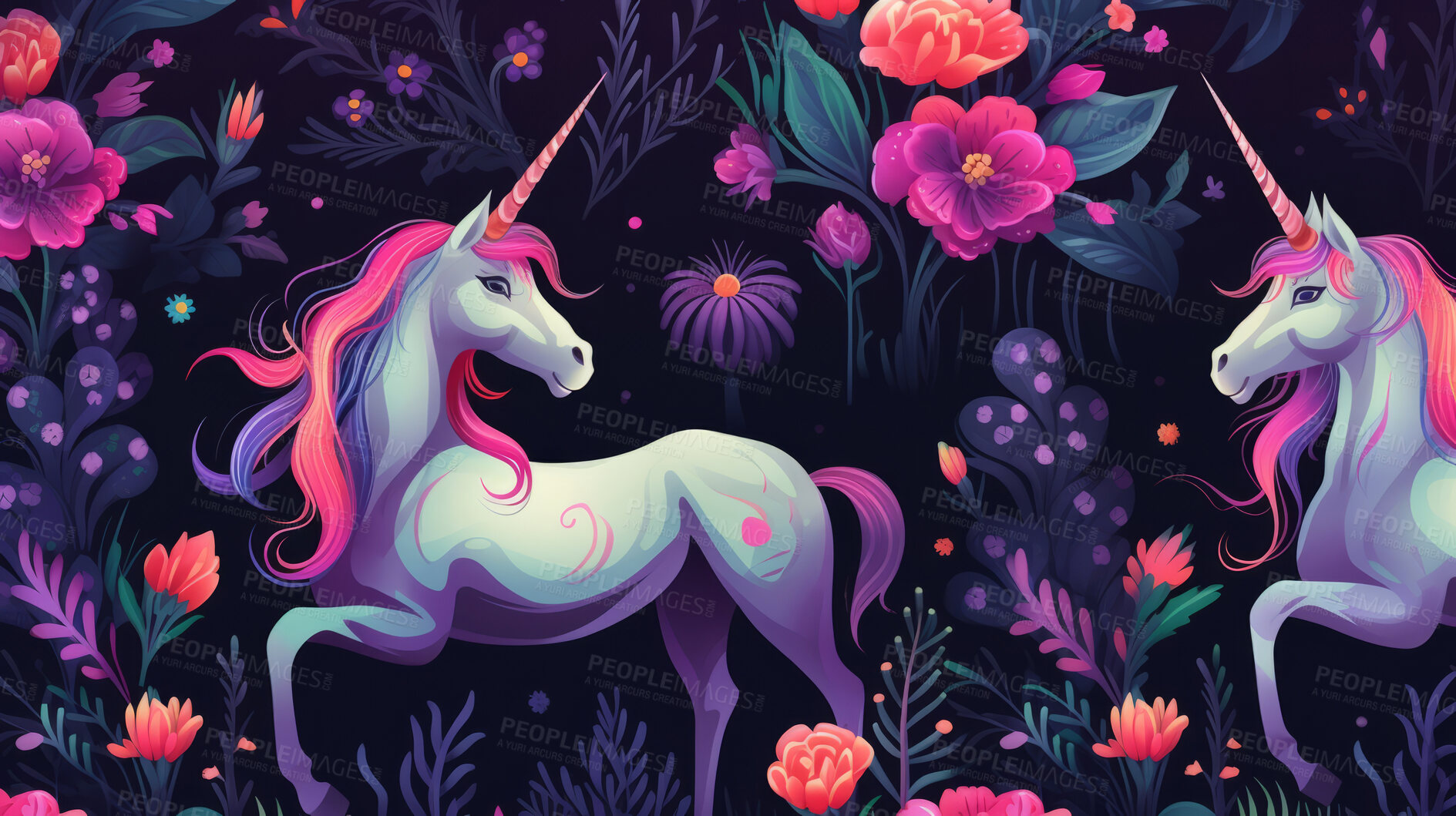 Buy stock photo Seamless pattern with cartoon unicorns. Background wallpaper design concept