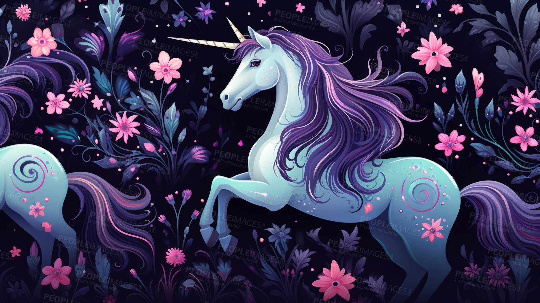 Buy stock photo Seamless pattern with cartoon unicorns. Background wallpaper design concept